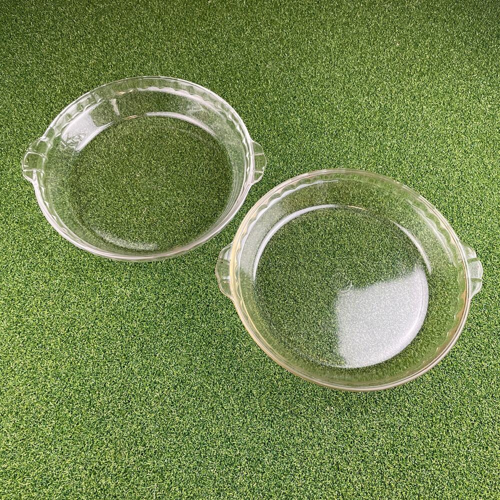 Vintage Lot of 2 Pyrex Clear Glass Fluted Edge Pie Plates
